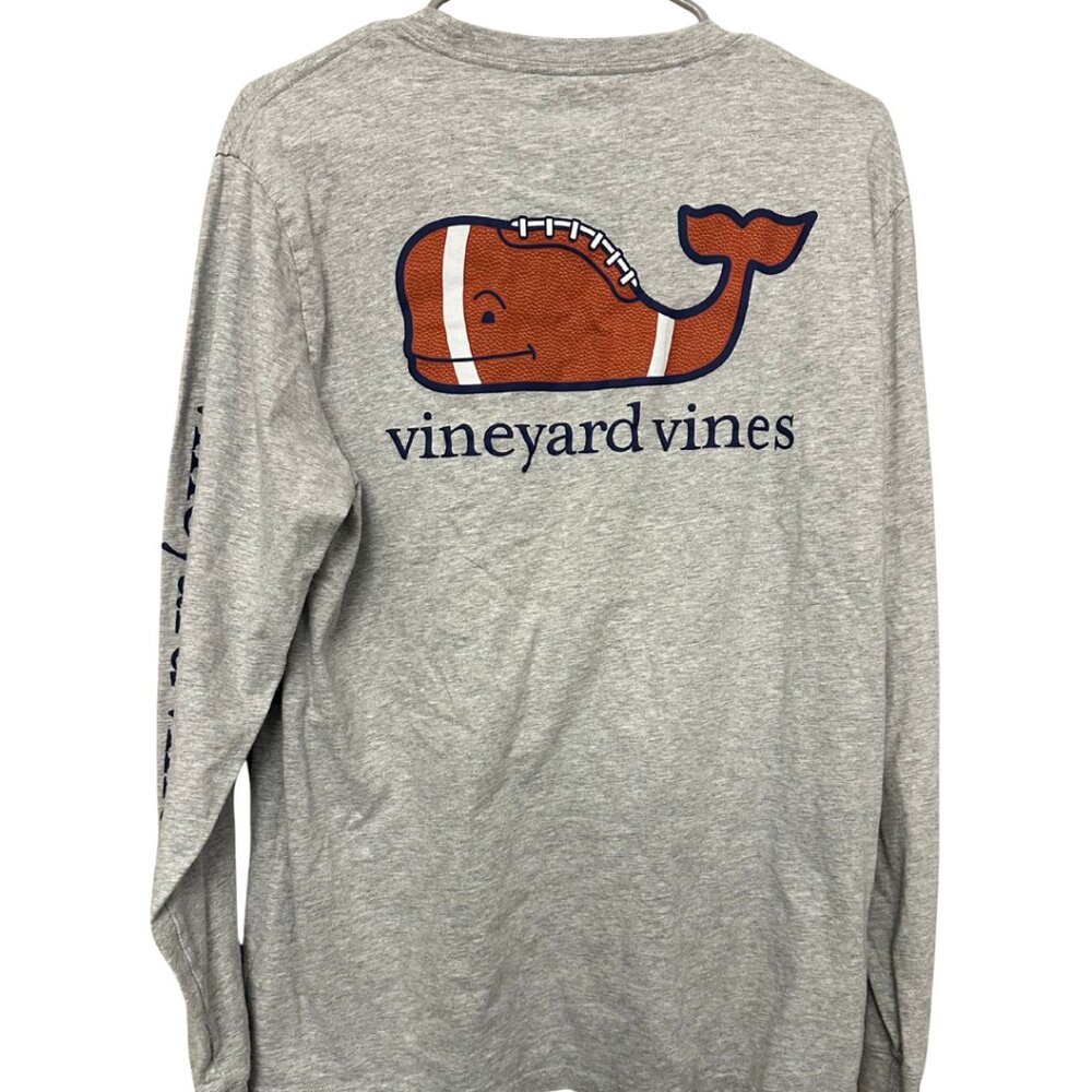 🐳 Vineyard Vines Gray Football-Themed Long Sleeve Tee